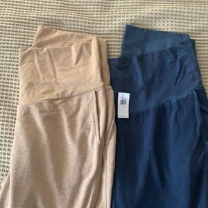 2 pairs of maternity rollover joggers old navy